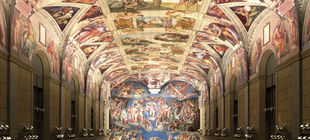Large room with ornately painted ceiling