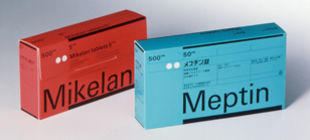 One red and one blue box of pills